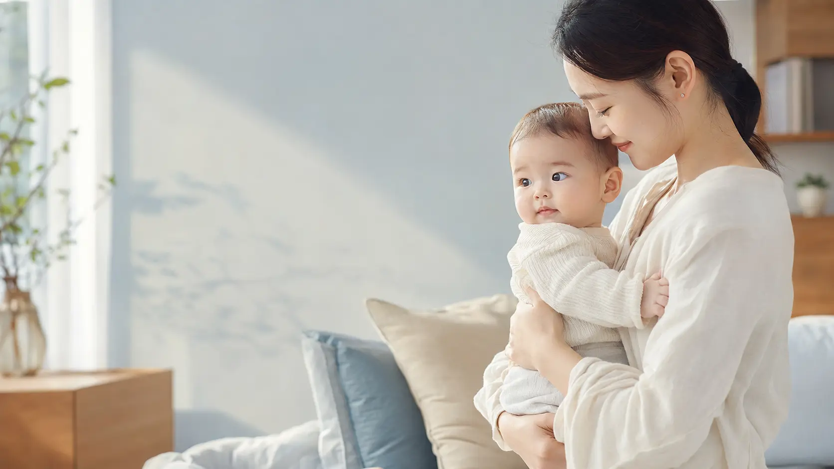 妈妈在家中拥抱宝宝